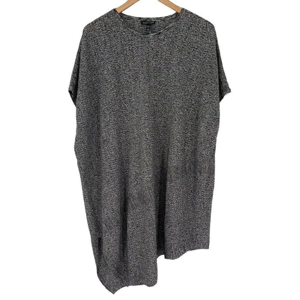 Eileen Fisher Oversized Slub Knit Asymmetrical Black Sweater Tunic L/XL